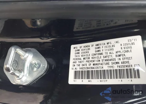 2011 Honda Accord 3.5 Ex-L from USA, damaged, VIN 1HGCS2B83BA006704